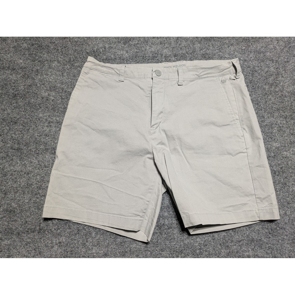 Mack Weldon Chino Shorts Men 32W Gray Solid Flat Front Cotton Stretch 7"